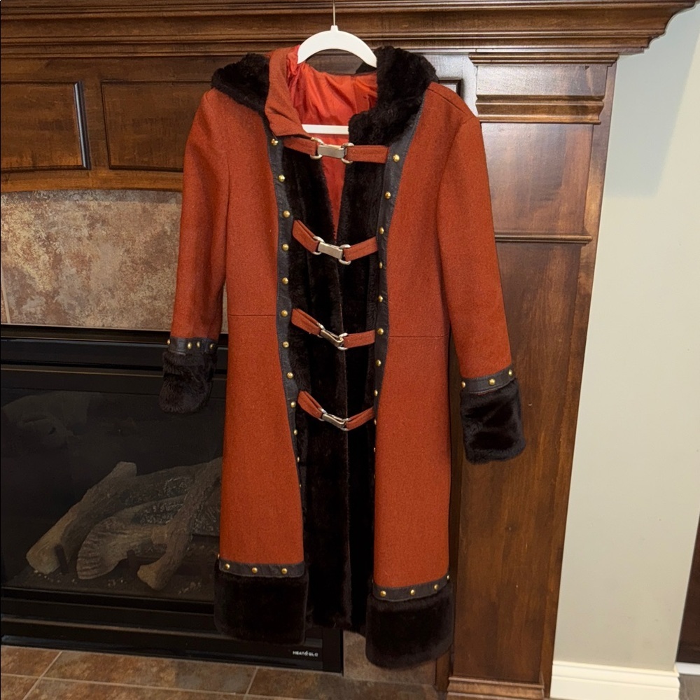 Vintage rust orange brown faux fur coat steampunk gothic bohemian ren fair est M